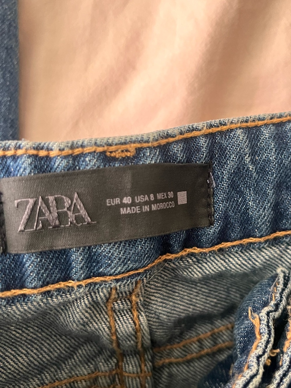 Zara Medium Blue Boyfriend Jeans with Tan Patch - Picture 3 of 4